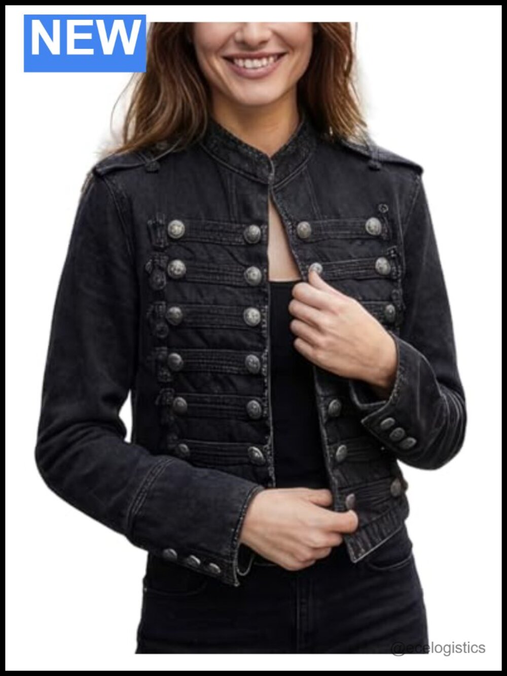 Steampunk Gothic Denim Jacket Womens Open Front Cropped Military Jean Jacket